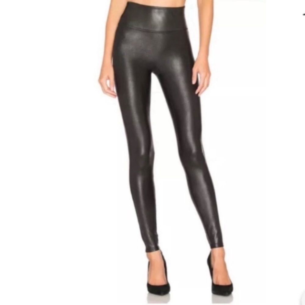 SPANX High Rise Faux Leather Leggings In Black XSP